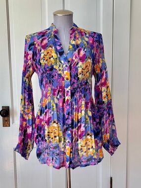 Sunny Leigh Purple Multi Floral Blouse Size Medium
